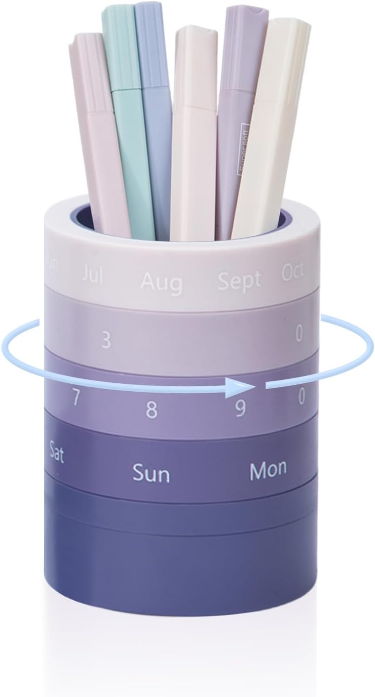 Comix Calender Pen Holder for Desk, Cute Platsic Pencil Holder, Purple Desk Organizer for Home School Office Supplies