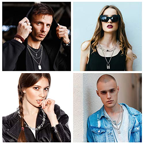 8 Pieces Punk Chain Necklace Set Unisex Multilayer Punk Wire Thorns Lock Pendant Choker Necklace, Silver #TOP1