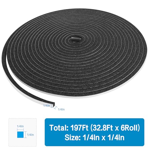 Image of DGSL Foam Weather Stripping, 1 /4 inch x1 /4 inch, 197Ft Door Window Seal Tape | Self Adhesive Weatherstrip AC Foam Tape for Window Gaps, Door Frame, Soundproof Insulation