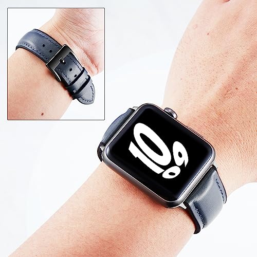 BINLUN Compatible with Apple Watch Bands Leather Soft Silicone Inner Hybrid Sweatproof 38mm 40mm 41mm 42mm Watch Strap for iWatch Ultra SE Series 11/10/9/8/7/6/5/4/3/2/1(Black Buckle,Deep Blue) - Image 4