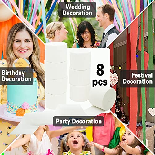 Image of White Crepe Paper Streamers 8 Rolls, Party Streamers for Birthday Wedding Baby Bridal Shower Decorations Halloween Christmas Craft Supplies (1.8 Inch x 82 Ft /Roll,656ft)
