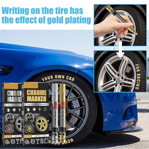 Chrom Lackstift Hochglanz,Kratzer Entferner Auto, Lackausbesserungsstift, 3 Stück Auto-Reparatur-Lack-Kratzer-Entferner-Lackstift Hochglanz-Flüssigkeits-Chrom-Marker Chrom-Markierungsstift