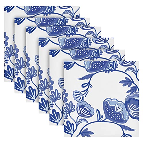 susiyo Colorful Flowers Blue and White Porcelain Cloth Napkins Set of 6 Reusable Table Dinner Napkins 20 by 20 Inches for Family Dinners Cocktail Parties Weddings Hotel Restaurant