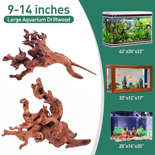 Image of WDEFUN Natural Driftwood for Aquarium Decor, 2-Piece 10''-14'' Large Driftwood for Decorations on Fish Tank, Reptiles Bearded Dragon Accessories or Air Plants