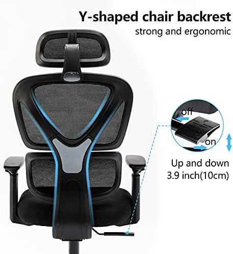 KERDOM Office Chair Ergonomic Desk Chair, office chairs for home Office With Adjustable Headrest and 3D Armrest - 130° Rocking Mesh Computer Chair 9070 Black