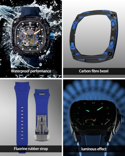 Image of TSAR BOMBA Luxury Mechanical Watches for Men with Carbon Fiber Case Men Wristwatch Luminous 5ATM Water Resistant Men's Watch with Fluorine Rubber Strap Great Gifts for Men