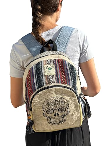 MIGURA Hemp Backpack for Travel Hippie Style Large Size Perfect for Summer Day to Day Festivals Casual Vintage Men Women Waterproof Fabric Handmade Nepal Multicolor XO