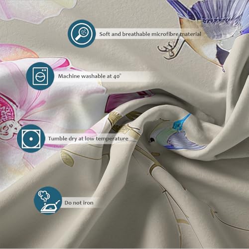 Ensemble de literie orchidée rose de style oriental chic en microfibre premium 155x220cm