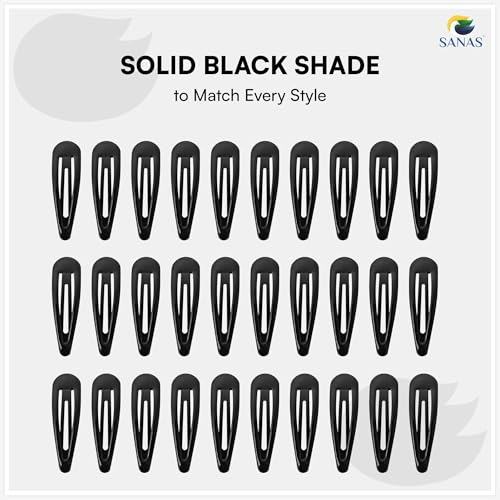 Image of Sanas Tic Tac Hair Clips For Women (30 Pcs) Black Metal Tic Tac Hair Clips, Snap Hair Clip For Women & Girls Strong Snap Lock Hair Pins For Styling, Everyday Hair Accessories For Kids (Black) (30 Pcs)
