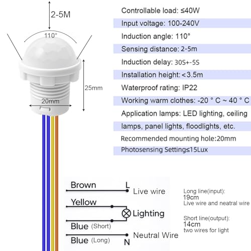 Image of Gebildet 4pcs Motion Sensor Light Switch, PIR Infrared Sensor, 30S Time Delay, Smart Detection for LED, Bulb and Other Existing Light, Ceiling & Wall Mount, Automatic Light Control, 100-240V /40W