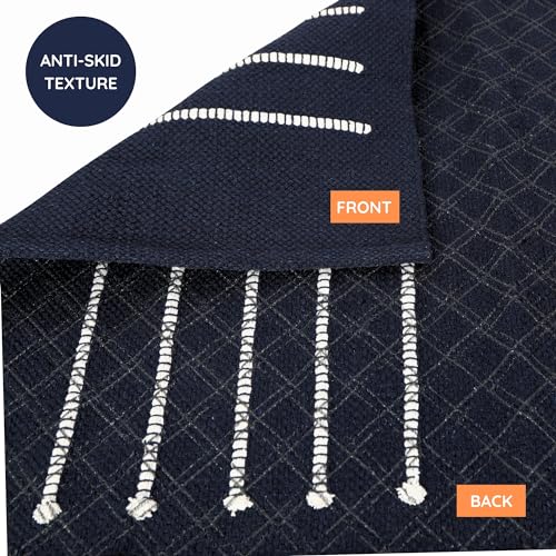 Image of Pure cotton anti-skid, machine wash yoga mat. 73inches x 24inches, 5mm thickness (5mm (Dark Blue))