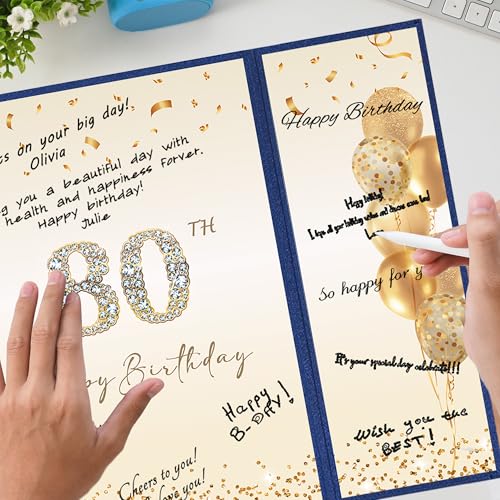 Image of DARUNAXY Blue Gold Happy 80th Birthday Alternative Signature Guest Book
