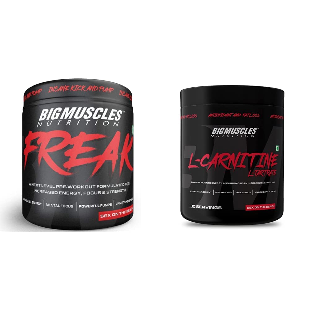 Freak Pre-Workout Sex on the Beach [30 Servings, Pack of 180g powder] & L-Carnitine L-Tartrate Powder [30 Servings, Sex On The Beach] | 2000 mg