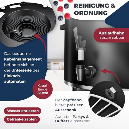 Bild 3 - KESSER Einkochautomat 27 Liter Glühweinkocher Glühweinkessel mit Timer 2000 Watt Temperatur von 30-100°C Zeituhr bis 120 Minuten und Dauerbetrieb Abschaltautomatik Einkochvollautomat 2 Gläser & Zange