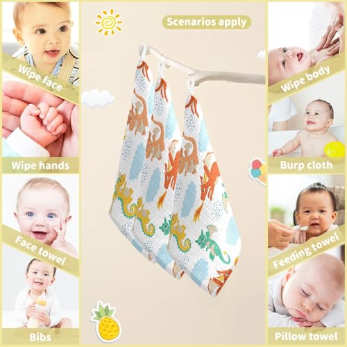 Image of vvfelixl Baby Muslin Washcloths Flying Dragons Baby Burp Cloths Cotton Baby Face Towel for Newborn Infants Boys Girls Soft and Absorbent 11.8 X 11.8 in, 3 Pack
