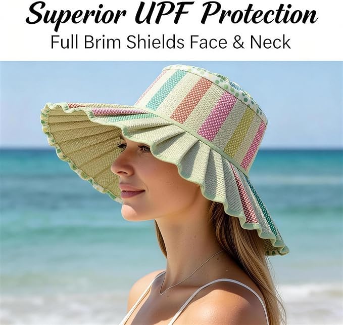 Sombrero reversible de paja plisado para mujer miniatura 6