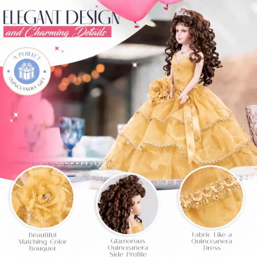 Muñeca tradicional Quinceañera 18” con vestido y accesorios miniatura 4
