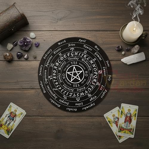 Image of Dowsing Board with Brass Pendulum | 6 Inch Approx | Black Star Board | Metaphysical Message Board | Acrylic Divination | Pendulum Assorted | Pack of 1|