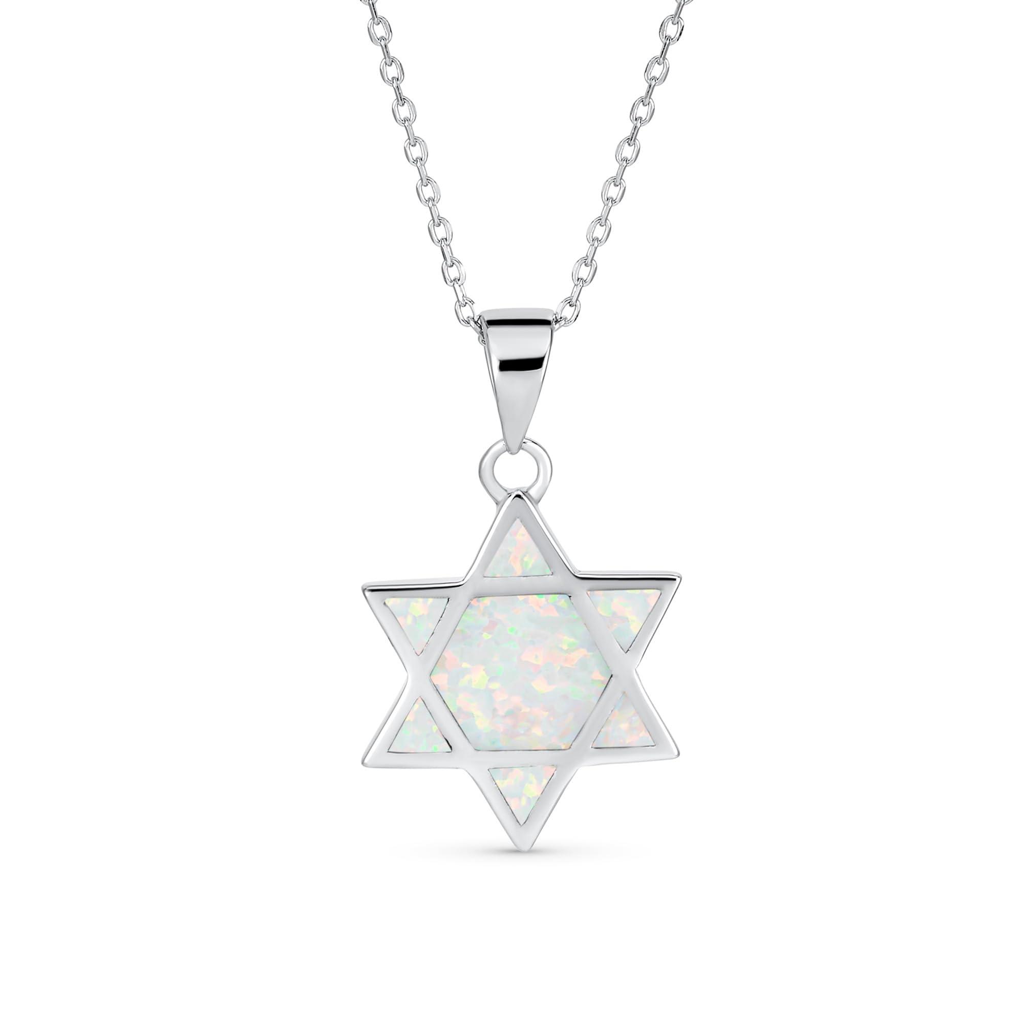 Bling Jewelry Collana con ciondolo Stella di David da donna in argento sterling 925 rodiato e opale blu creato, con catenina regolabile (16-18 pollici) personalizzabile