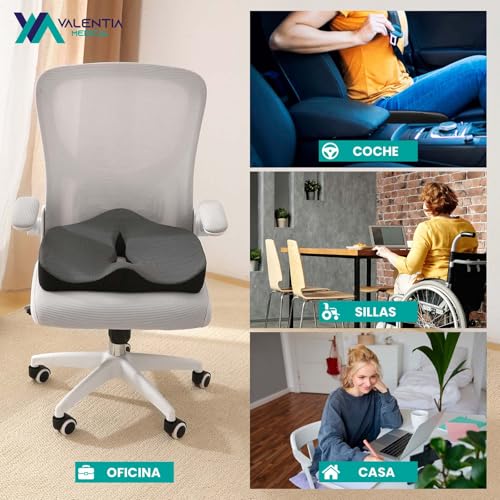 Miniatura 5 de Valentia Medical Cojin Viscoelastico Coxis 70 100kg Firmeza Alta Ergonómico Para Silla Oficina Gaming Y Coche Con Base Antideslizante Funda Lavable Asiento Antiescaras Para Dolor Lumbar