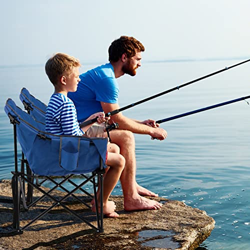 Tangkula Oversized Camping Chair, Outdoor Padded Folding Chair With Cup Holder, Moon Round Saucer Club Chair, Outside Foldable Camp Chair With Carry Bag For Picnic, Fishing, Hiking, Beach (2, Blue) #TOP2