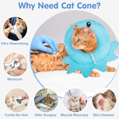 Image of BEAUTYZOO Cat Cone Collar Soft,Cat Donut Recovery Collar After Surgery to Stop Licking,Kitten E Collars Neck Pillow Cone for Cats,Adjustable Elizabeth Pet Collars for Puppy Small Dogs,Blue Octopus S