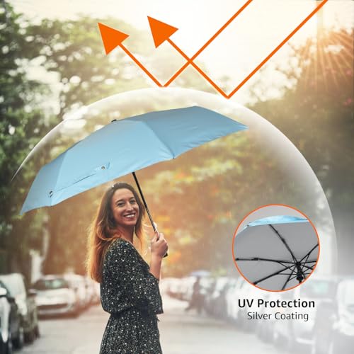 Image of Amazon Basics 3-Fold Travel Umbrella - Sophisticated Auto-Open Auto-Close Mechanism, Large 42 inch Canopy, RainProof & UV Protection|Ideal for Men & Women | Stylish, Durable, and Functional Design