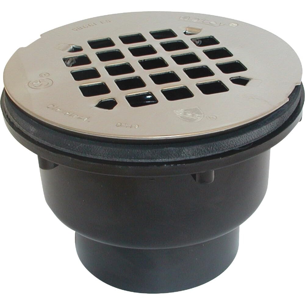 Oatey 42044 5 cm. Czarny odpływ prysznicowy z rozpuszczalnikiem ABS z sitkiem ze stali nierdzewnej, 5 cm