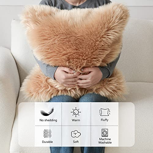 Foindtower Mongolian Plush Faux Fur Square Decorative Throw Pillow Cover Cushion Case New Luxury Series Merino Style For Livingroom Couch Sofa Nursery Bed Home Decor 18X18 Inch (45X45Cm) Taupe #TOP5