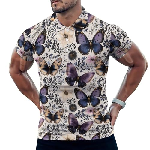 Polo de golf pour homme imprimé violet anti transpirant manches courtes