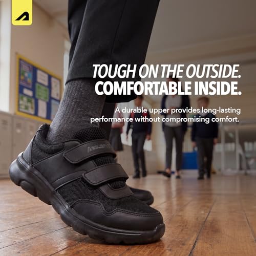 Image of Boldfit School Shoes Black for Boys & Girls Lightweight EVA Sole Breathable Mesh & PVC Upper Anti-Skid Velcro & Lace Closure Uniform Footwear for Kids Comfortable School Shoes