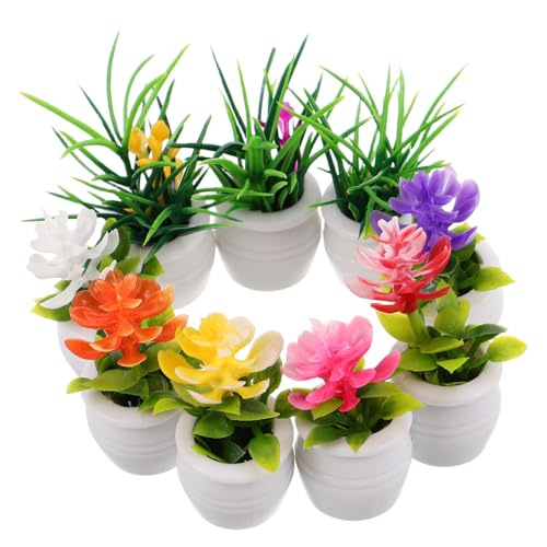 LIFKOME 9個ミニ観葉植物 リアルなミニチュア盆栽風フェイクグリーン ドールハウス用小型植木鉢デコレーション 室内インテリア ミニ園飾り
