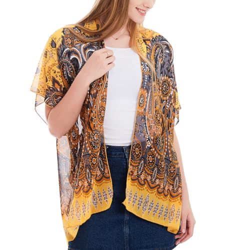 POPETPOP Chal Ligero de Gasa para Mujer en Amarillo 74X80 CM, Diseño Sencillo y Transpirable para Salidas y Reuniones Sociales
