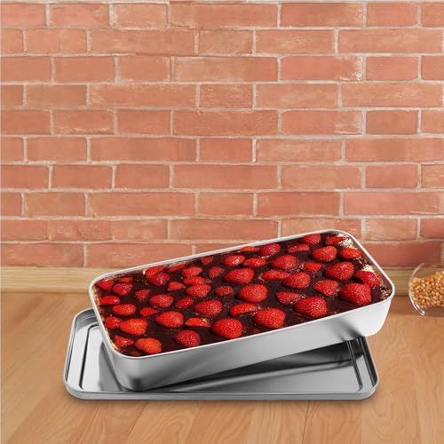 Plat de cuisson rectangulaire en inox avec couvercle pour gâteaux - 7
