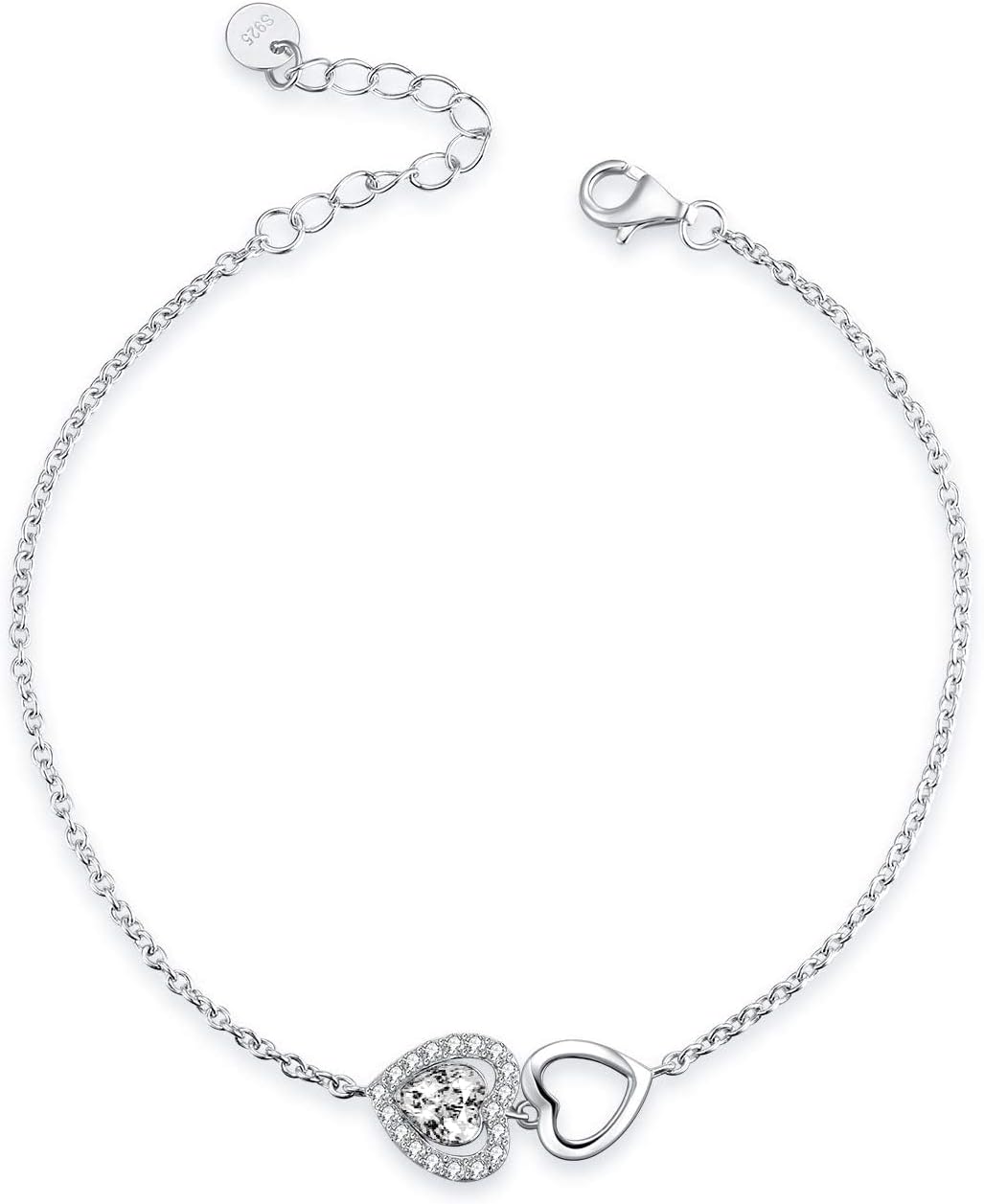 AOBOCO Anniversary Jewelry Gifts for Her, Love Heart Bracelet 925 Sterling Silver Classic Birthstone Adjustable Bracelets for Women Birthday Christmas Jewelry for Women Wife 6-9 inches (Gift Box)