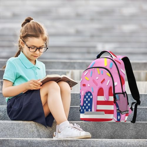 Image of Ice Cream Drips Usa Flag Backpacks with Chest Strap,Lightweight Bookbags 17 Inch, Casual Daypack Bags