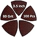 XXGO 100 Pcs 80 Grits 3-1/2 Inch 90mm Triangular Hook & Loop Multitool Sandpaper for Wood Sanding Fit 3.5 Inch Oscillating Multi Tool Sanding Pad XG902080