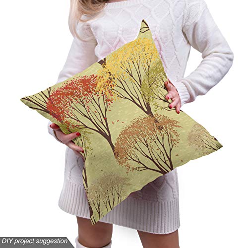 Image of Lunarable Autumn Fall Fabric by The Yard, Inspired Forest Design Colorful Leaves Seasonal Nature Imagery Oriental, Decorative Fabric for Upholstery and Home Accents, 3 Yards, Beige Brown