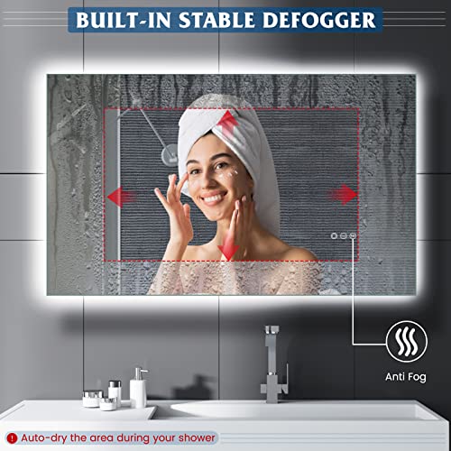 Dessel Led Mirror 40"X24", Wall Mount Dimmable Backlit Lighted Vanity Mirror, Anti-Fog Waterproof Bathroom Mirror With Lights, Touch Switch, Adjustable Color, Memory Function, (Horizontal/Vertical) #TOP3