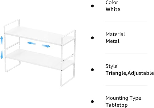 Miniatura 10 de GEDLIRE Paquete de 2 organizadores de estantes de gabinete de cocina expandibles, estantes de almacenamiento de despensa de metal apilables, estante