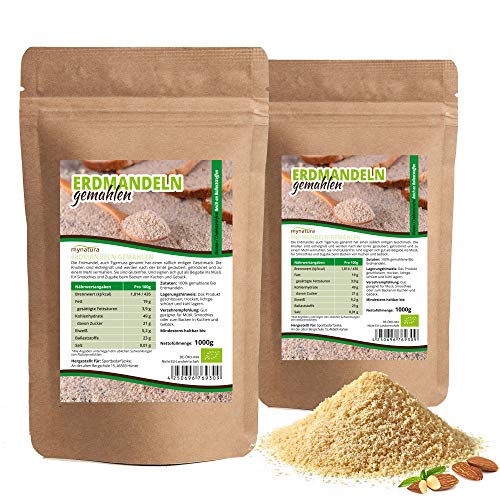 Mynatura Bio Erdmandelmehl 2x1000g I Erdmandel I Gemahlen I 100% Pflanzlich I Ballaststoffe I Kochen I Backen I Naturprodukt I DE-ÖKO-044 I (2x1000g)