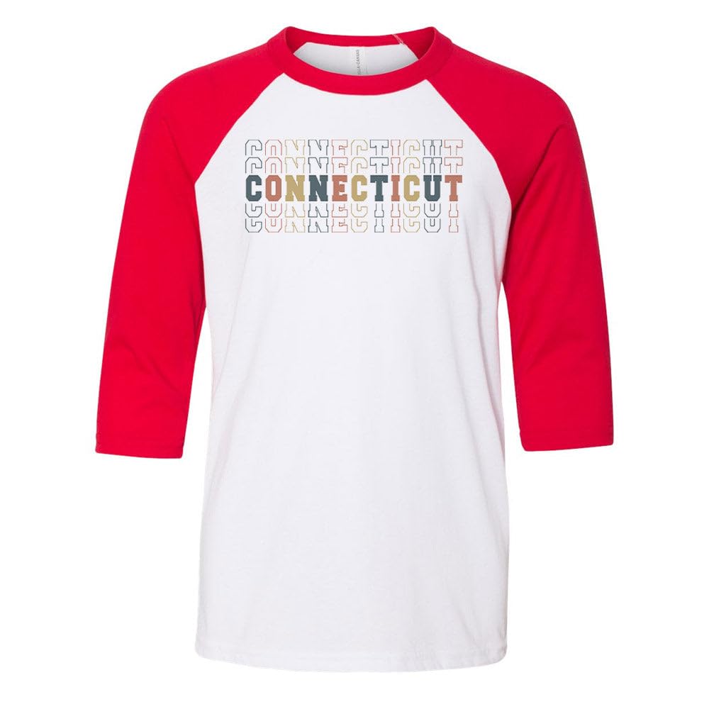 Stacked Connecticut Kids Three-Quarter Raglan Sleeve Baseball Shirt Youth Medium White/Red