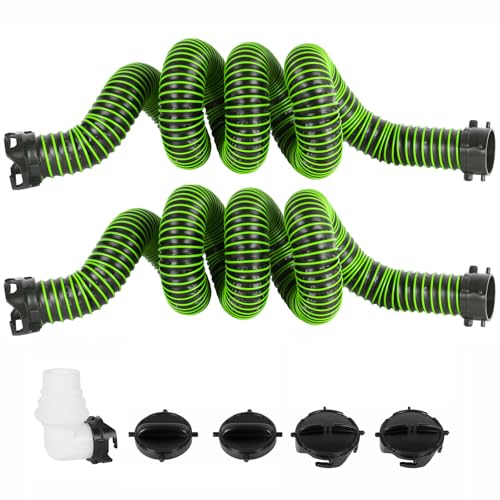 Image of 20FT RV Sewer Hose, EXTREME Heavy Duty 24 Mil TPE Material for Abrasion Resistance and Crush Protection, Camper Sewer Hose Kit with Pre-Attached Bayonet Fittings, 4-in-1 Adapter Elbow, Green