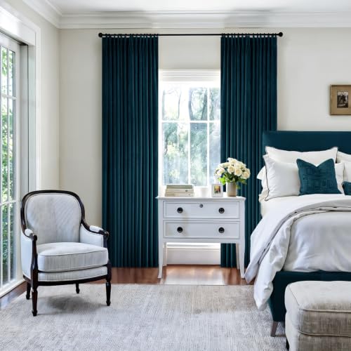 Image of MIULEE Peacock Blue Velvet Curtains 84 inches Long, Pinch Pleated Blackout Drapes with Hooks, Thermal Insulated Pinch Pleat Panels for Bedroom Living Room, 2 Panels