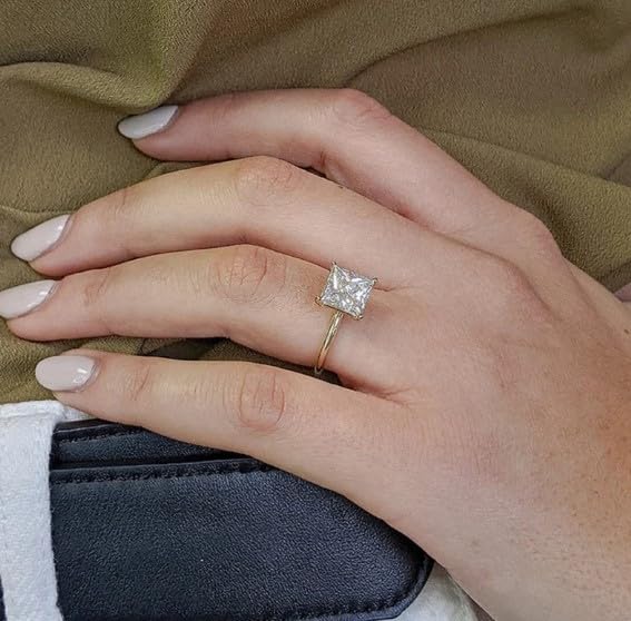 yasu jewels 14k gold plated diamond wedding ring, 2.0 CT Princess Diamond Engagement Ring, Wedding Promise Ring, Simple Hidden Halo Ring, Gifted for her,size 3-123