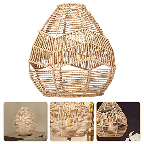 Happyyami 1Pc Woven Rattan Pendant Lamp Chandelier Cover Hemp Rope Lampshade Wicker Pendant Light Shade For Livingroom (ROUND) - Image 4
