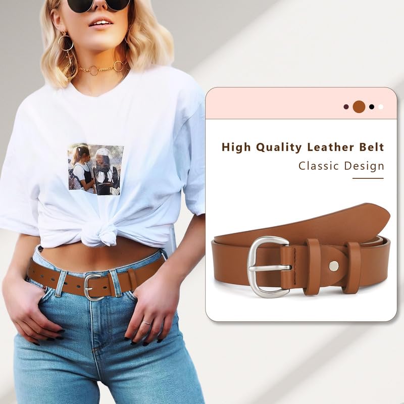 Image of WHIPPY Women Leather Belt for Jeans Pants Dresses Black Ladies Waist Belt with Pin Buckle