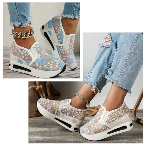 Breathable Mesh Floral Sneakers – Slip-On Platform Wedge Shoes with Arch Support for Walking & Work2