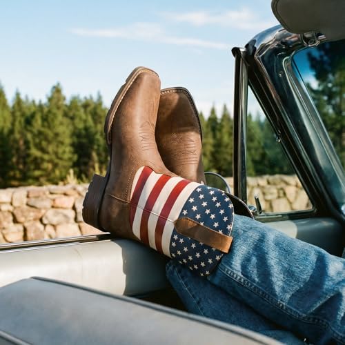 Image of Suokdil Cowboy Boots for Men - Men's Western Boots with Embroidery, Slip Resistant Square Toe Chunky Heel, Durable and Fashionable Retro Classic Footwear for Spring and Fall