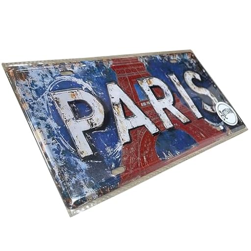 Cartel de metal vintage de París, 30 x 15 cm, cartel retro de chapa con diseño de la Torre Eiffel, cartel francés para decoración de pared | Ya disponible en tu tienda friki favorita! En mundofriki.es!